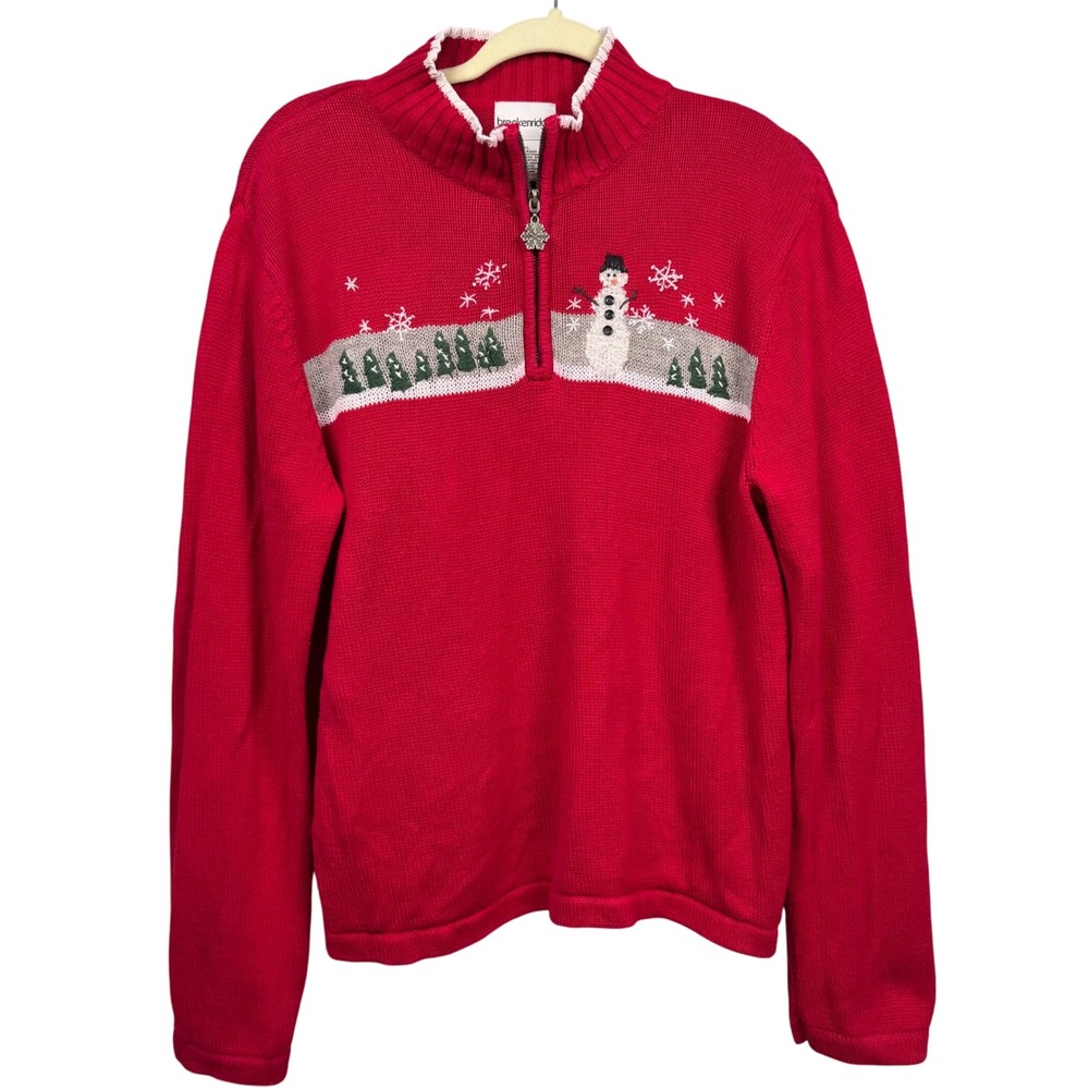 Breckenridge Women XL Red Snowman Ugly Christmas Sweater Festive Winter‎ Scene
